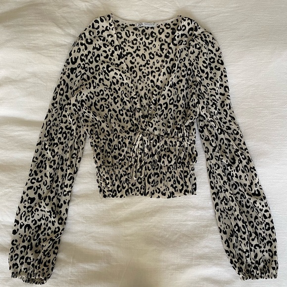 Zara Tops - Zara deep V cheetah long sleeve blouse